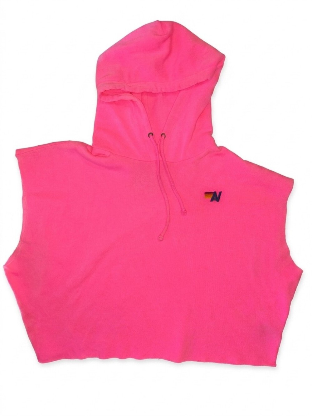 Aviator Nation Neon Pink Cropped Sleeveless Hoodie | Size Small